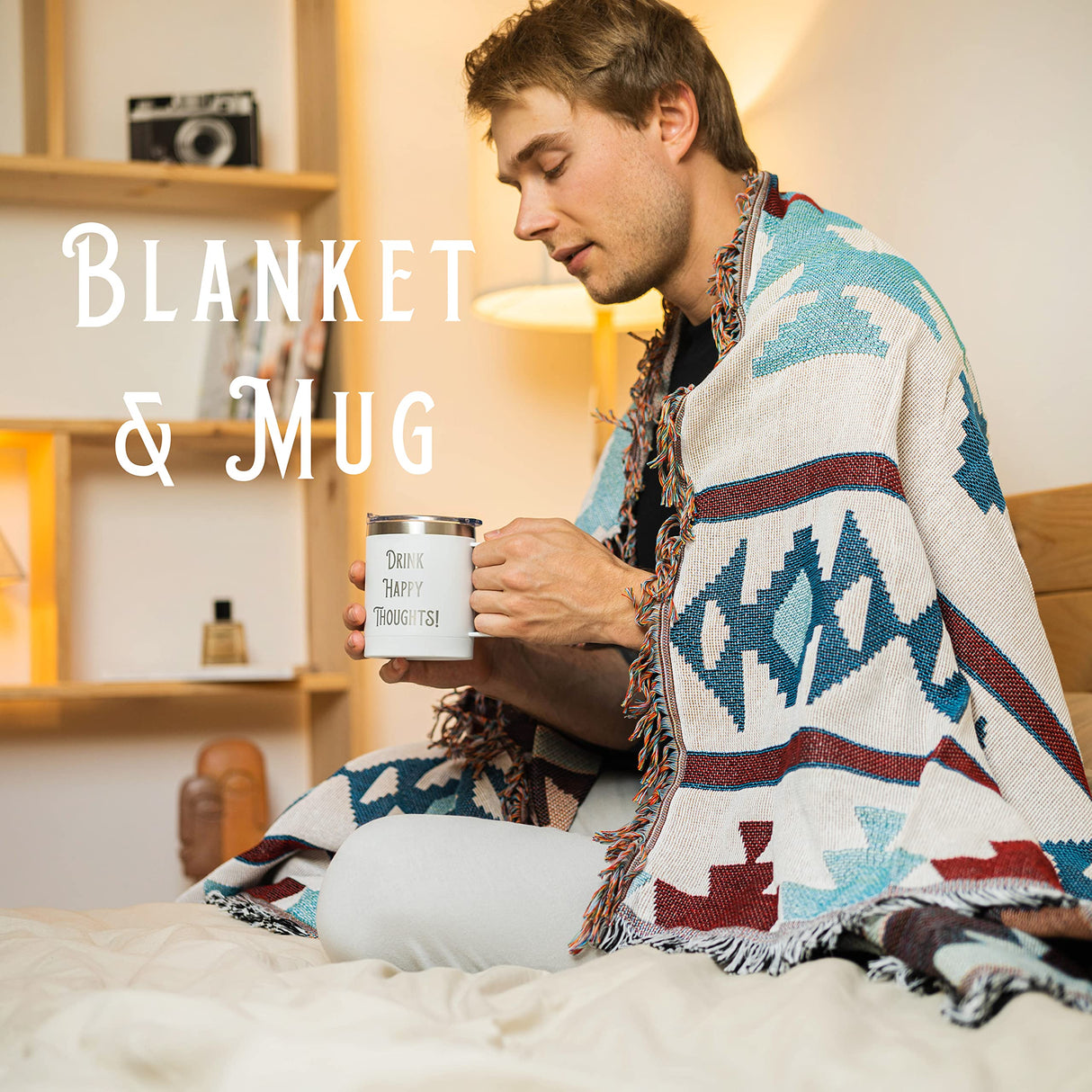 Get Well Soon Gift Basket Men | Care Package For Men | Includes Soft Blanket, Insulated Mug, Journal, Pen, Soap, and Cozy Socks | Packaged In a Vintage Gift Box