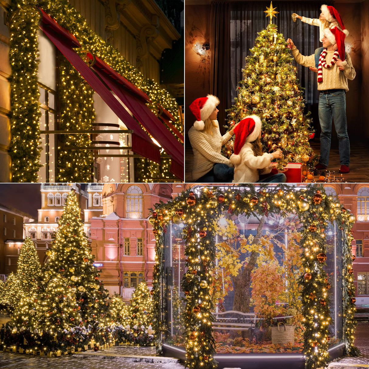 Ollny Cluster Christmas Lights 1000LED 49FT, Warm White Tree Lights 8 Modes Timer Remote, Waterproof String for Outdoor Indoor Outside Garland Xmas Decorations