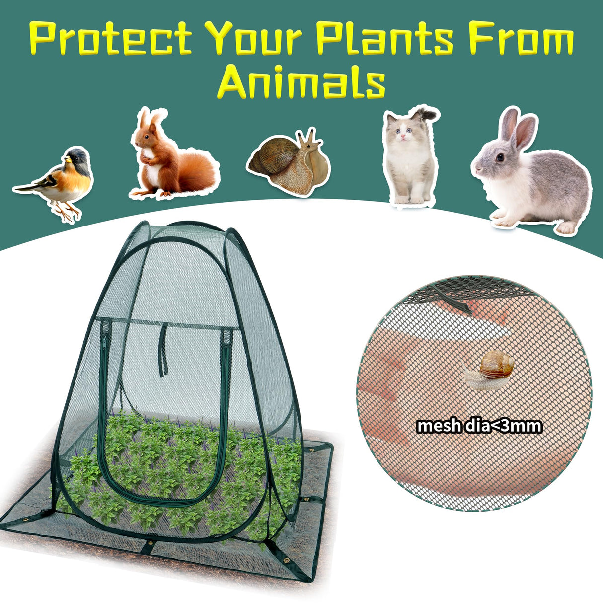 Homiton Pop up Garden Netting Cover Plant Guard Cover with 8 Stakes Bird Plant Tent Protector for Vegetables Fruits Flowers (1, 36 * 36 * 39 inch)