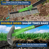 Garden Rake 51" – Dual-Sided Shrub Rake with 13" Sharp Metal Tines, Lightweight Multi-Purpose Yard Tool, Reversible Head for Lawn, Soil, Shrub, Mulch & Leaf Cleanup