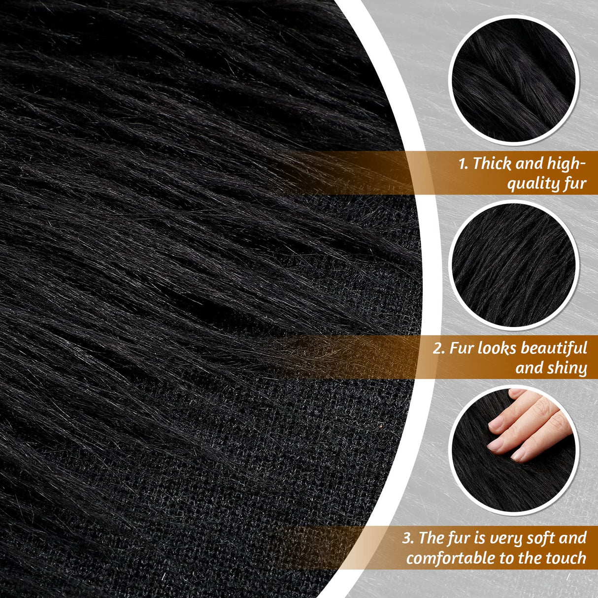 Tatuo 60 x 18 Inch Black Faux Fur Fabric Halloween Fluffy Fuzzy Craft Fake Fur Cuts Shaggy Synthetic Plush Patch Sewing DIY Winter Christmas Costume Gnome Beard Miniature Dolls Rugs Mats Gift