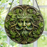 Green Man Stained Glass Suncatcher, Stained Glass Window Hanging, 8 Inch Window Decor Hanging, Gift for Garden Lovers, Fathers Day Birthday Gifts for Dad Grandpa Man Bother Husband Lover