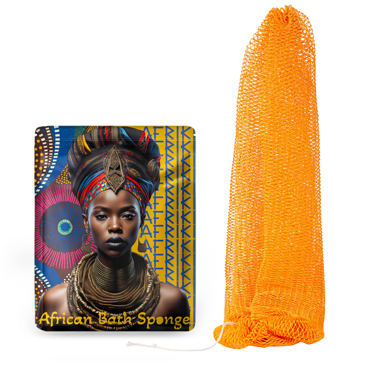 AFRIKI African Net Sponge, Authentic African Exfoliating Sponge, Black Owned, Back Scrubber, 45 inch Long, for Normal to Sensitive Skin, for Daily use, Earth Collection