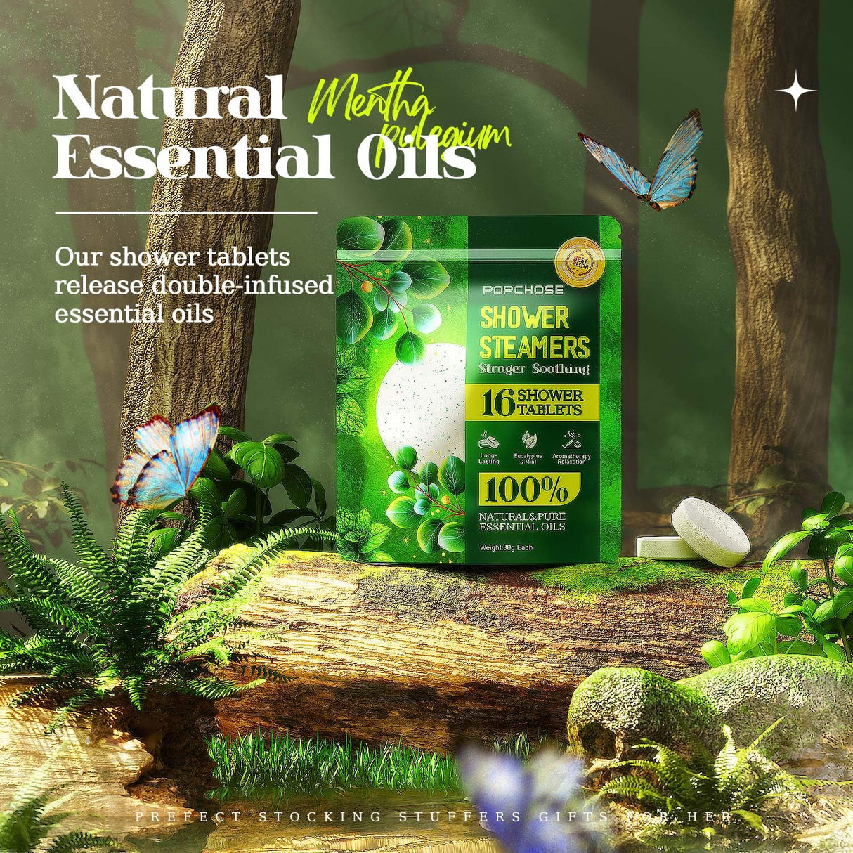 POPCHOSE Shower Steamers Aromatherapy, 16 Pack Christmas Stocking Stuffers for Adults, Eucalyptus for Shower- Birthday Gifts for Women, Quick Relief Nasal Congestion, Home SPA & Self Care Relaxation