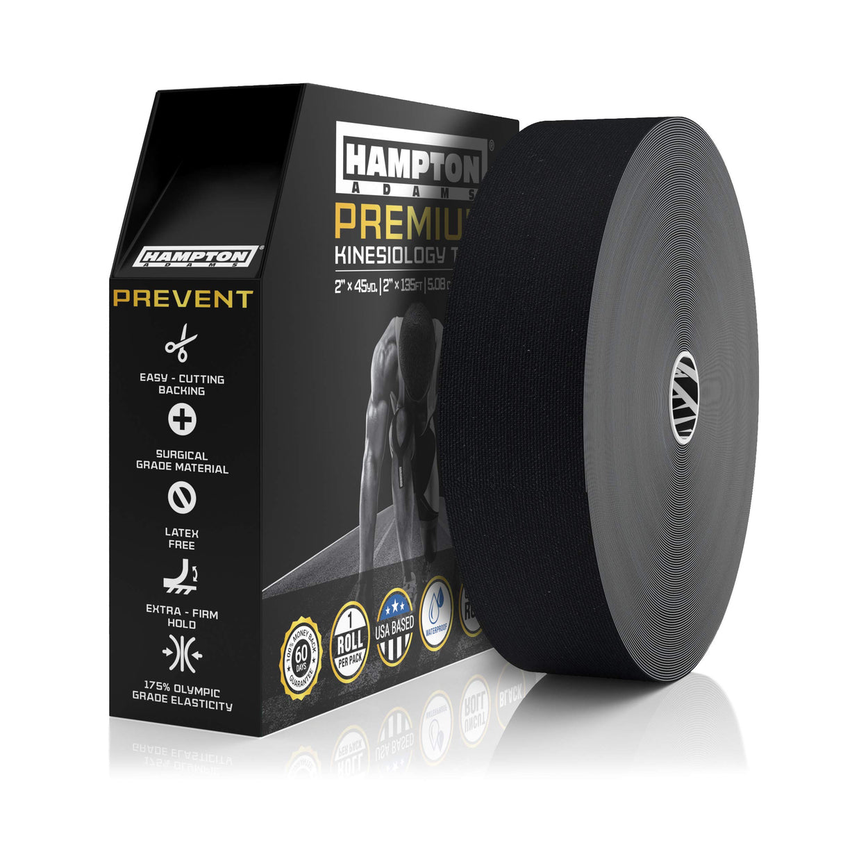 Hampton Adams | As Seen on Shark Tank | Elastic Kinesiology Tape (Bulk Roll) | 135ft Uncut | Supports & Protects Muscle Wrist Knee Shoulder Back Plantar Fasciitis | Waterproof Hypoallergenic (Black)