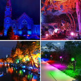 T-SUNUS Christmas Color Changing Solar Spot Lights Metal, RGB LED Landscape Spotlights IP65 Waterproof Spotlight 2-in-1 for Outdoor Uplighting Garden Pathway Trees Flag Pond Yard Halloween
