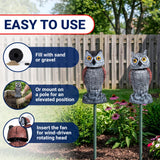 Arrigo Fake Owl Decoys to Scare Birds Away – 2pc Wind-Driven Rotating Head – Plastic Owl Statue Scarecrows – Realistic Deterrent for Critters & Squirrels - Garden, Patio, Boats, and Yard Decor