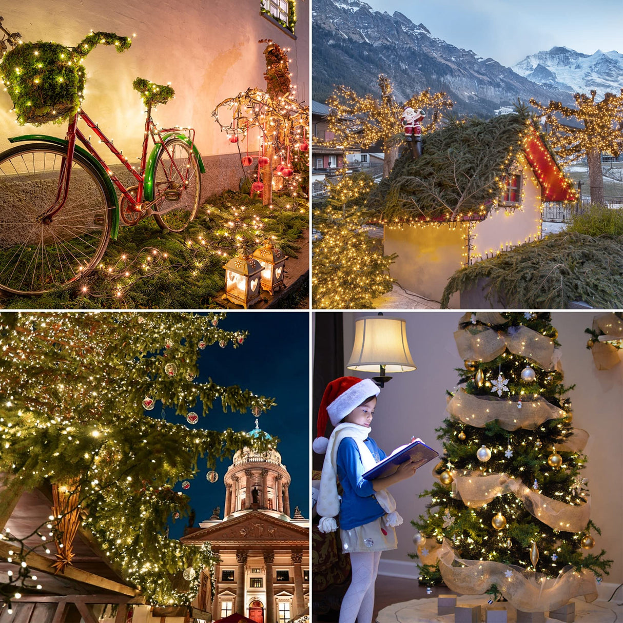 WATERGLIDE 4 Pack 50LED Outdoor Christmas Lights, 16FT Battery Operated Mini String Lights with 8 Modes & Timer, Xmas Tree Lights Waterproof for Patio Garden Party Wedding Holiday Decor, Warm White