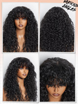 GORGIUS Shaggy Haircuts Natural Black Curly Wig with Bangs Crafted with Style-Archive Technology: Premium Fiber & Remy Human Hair Blended, Realistic Look with True Scalp