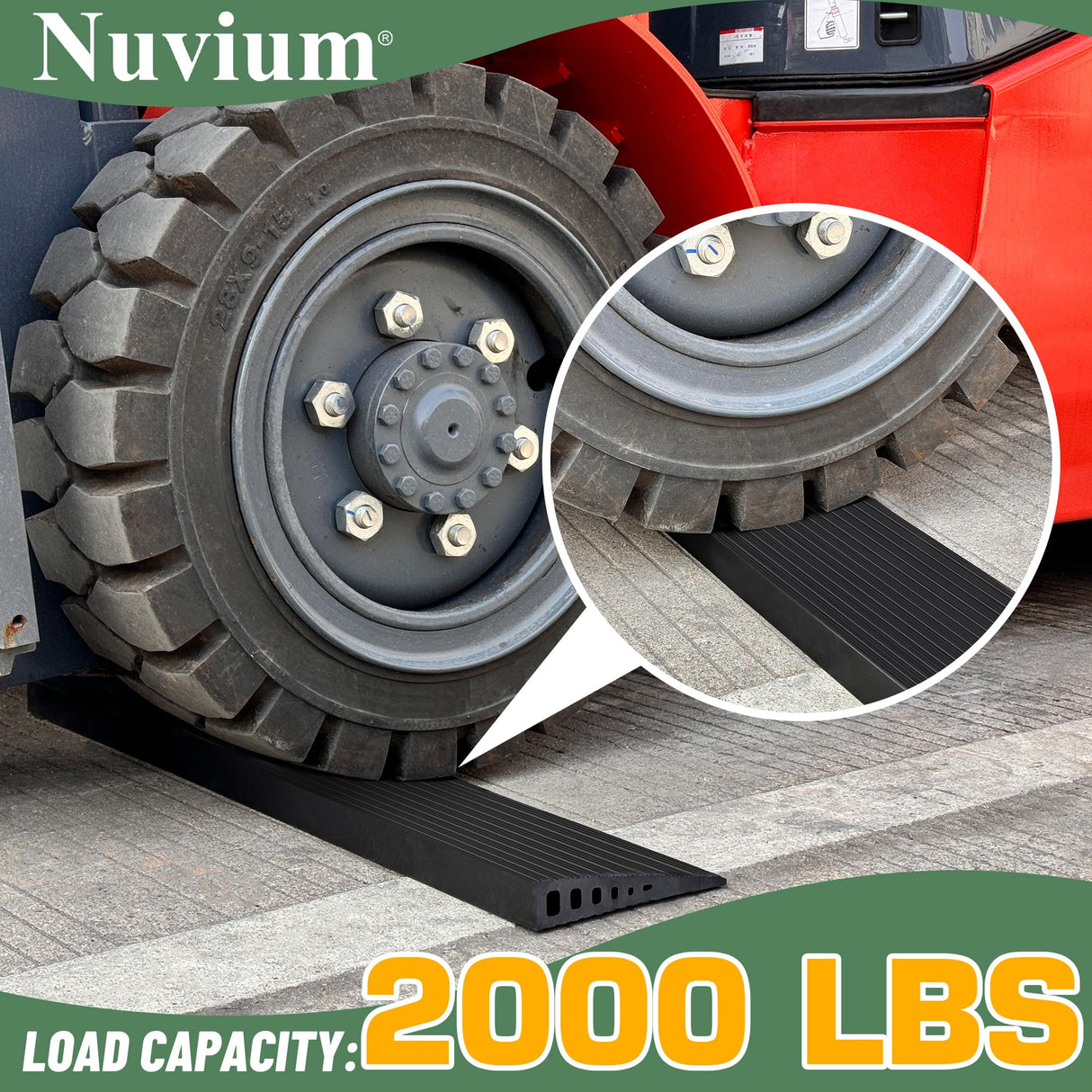Nuvium 0.6" Rise Threshold Ramps for Doorways, 2000 Lbs Load Capacity, 35.5" Wide Natural Rubber Power Wheelchair Ramp is Adjustable and Cuttable for Doorways, Curb, Sweeper, Power Scooters, Bathroom