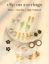 THUNARAZ 12 Pairs Gold Clip on Earrings for Women CZ Pearl Non Piercing