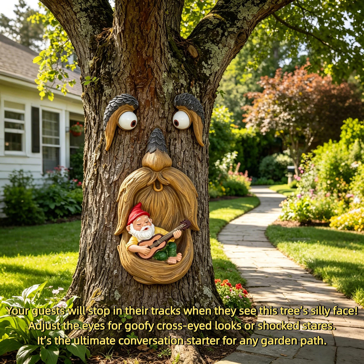 tree faces decor outdoor,tree faces,tree decorations outdoor,with gnomes