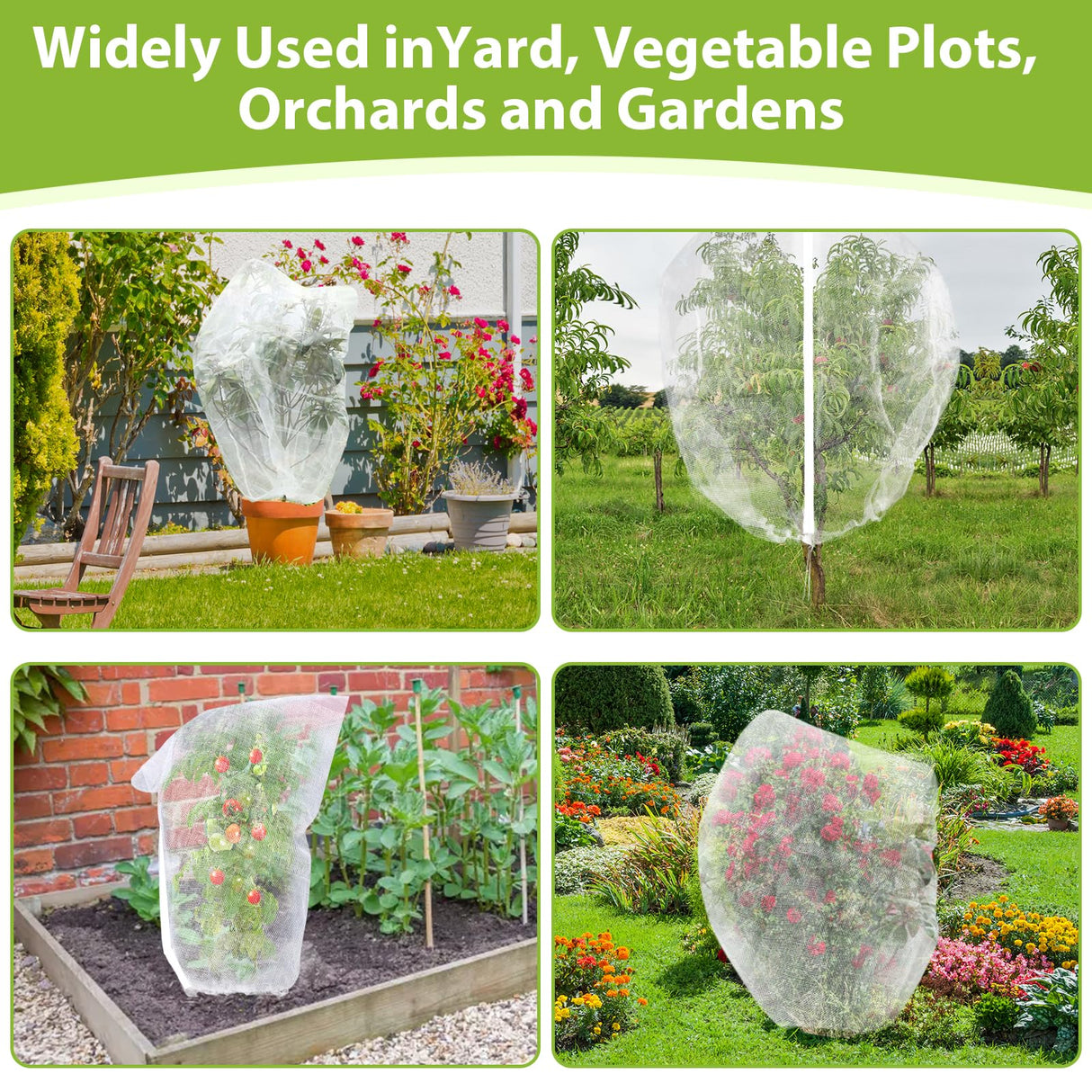2 Pack Large Fruit Tree Netting, 8X8FT Garden Net, Zipper, Drawstring