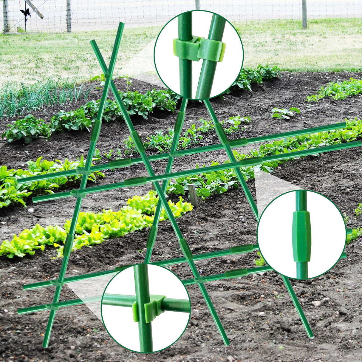 143 Pcs Garden Stakes Set,32 Sets of Fiberglass Plant Stakes Sticks,DIY 3ft 4ft 5ft 6ft 7ft Sturdy Plant Stakes for Tomato Vegetables, Sticks Support for Indoor Outdoor Plants Gardening Supplies