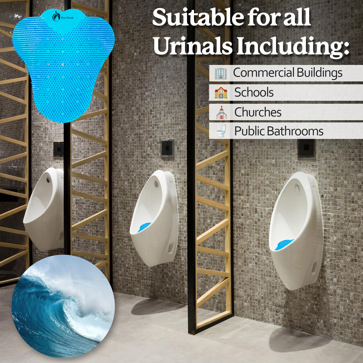 Premuim Large Urinal Screen Deodorizer 10 pack of 3D Wave – Anti-Splash Urinal Cake infused with Essential Oils for Long Lasting 30-Day Odor Control in Bathrooms Toilets Offices Schools, Ocean Breeze