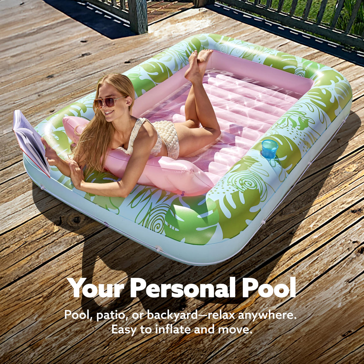 SLOOSH Inflatable Tanning Pool Lounger Float, 85" x 57" Extra Large Pool Floats Adult with Pillow, 4 in 1 Suntan Tub Raft Floatie,Sunbathing Bed Lounge for Water Blow Up Ball Pit, XL-Cyan Pink