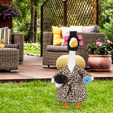 Shyyween Lady Porch Goose Outfit Leopard Print Bathrobe Goose Clothes with Curlers Coffee Cup for 23 Inch Cement/ Plastic Statue Outdoor Garden Yard Lawn Decoration