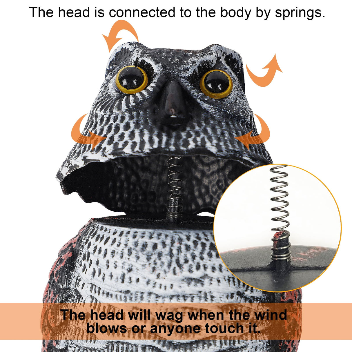 Hausse 3 Pack Bird Scarecrow Mini Fake Owl Decoy Sculpture, 8.26 inch Wagging Head Plastic Small Owl Bird Deterrents, Nature Enemy Horned Pest Repellent for Outdoor Garden Yard
