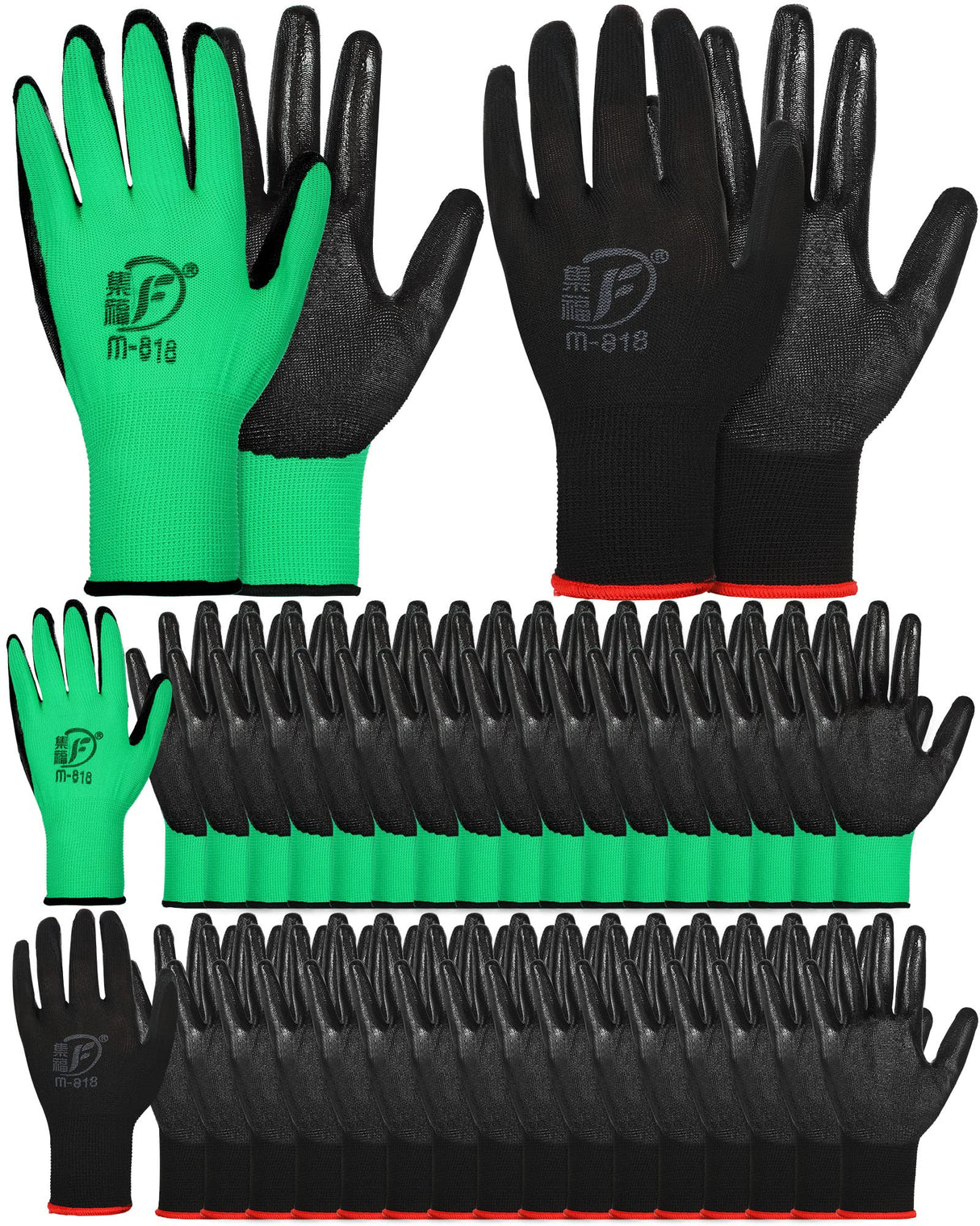 Honeydak 36 Pairs Gardening Gloves for Men Women Breathable Rubber Coated Working Gloves Bulk for Gardening Construction Work(Black, Green)