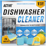 Dishwasher Cleaner And Deodorizer Tablets - 24 Pack Deep Cleaning Descaler Pods for Dish Washer Machine, Heavy Duty, Septic Safe, Natural Limescale Remover, Calcium, Odor, Smell - 12 Month Supply
