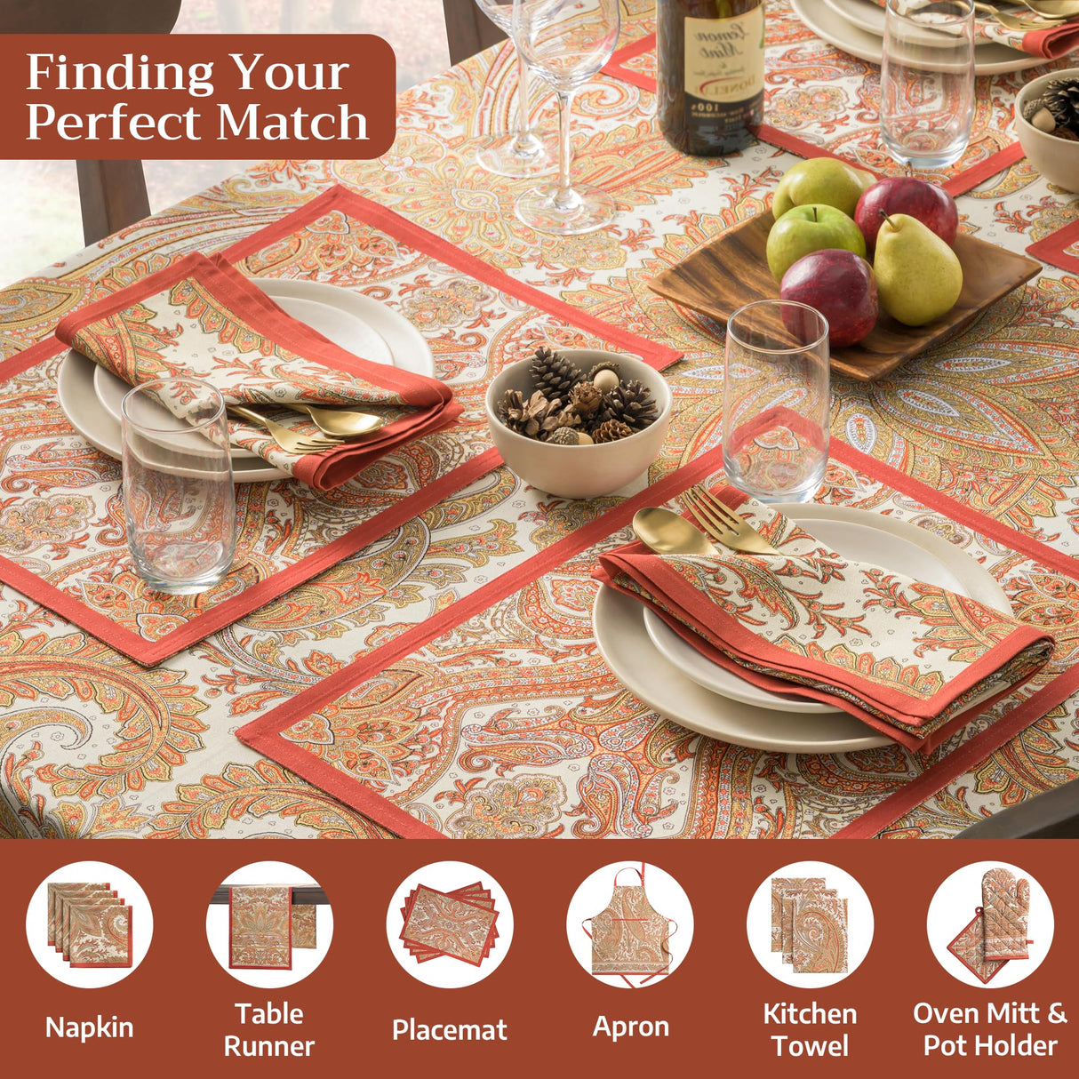 Maison d' Hermine Thanksgiving Tablecloth Kashmir Paisley 100% Cotton Tablecloth 60"x120" – Fall Harvest Dining & Holiday Décor, Washable Reusable Fabric Table Cover for Kitchen & Dining Room