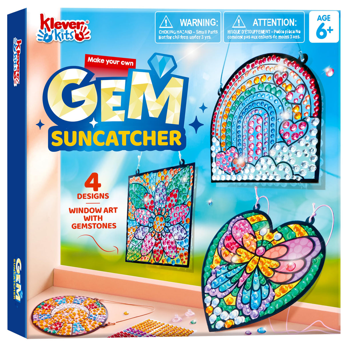 Klever Kits 4PCS Window Art Suncatcher Kits, Fun Gem Painting Kits, Diamond Art and Crafts for Boys Girls, Great Crafts Gift for Kids Birthdays Christmas Ages 6+