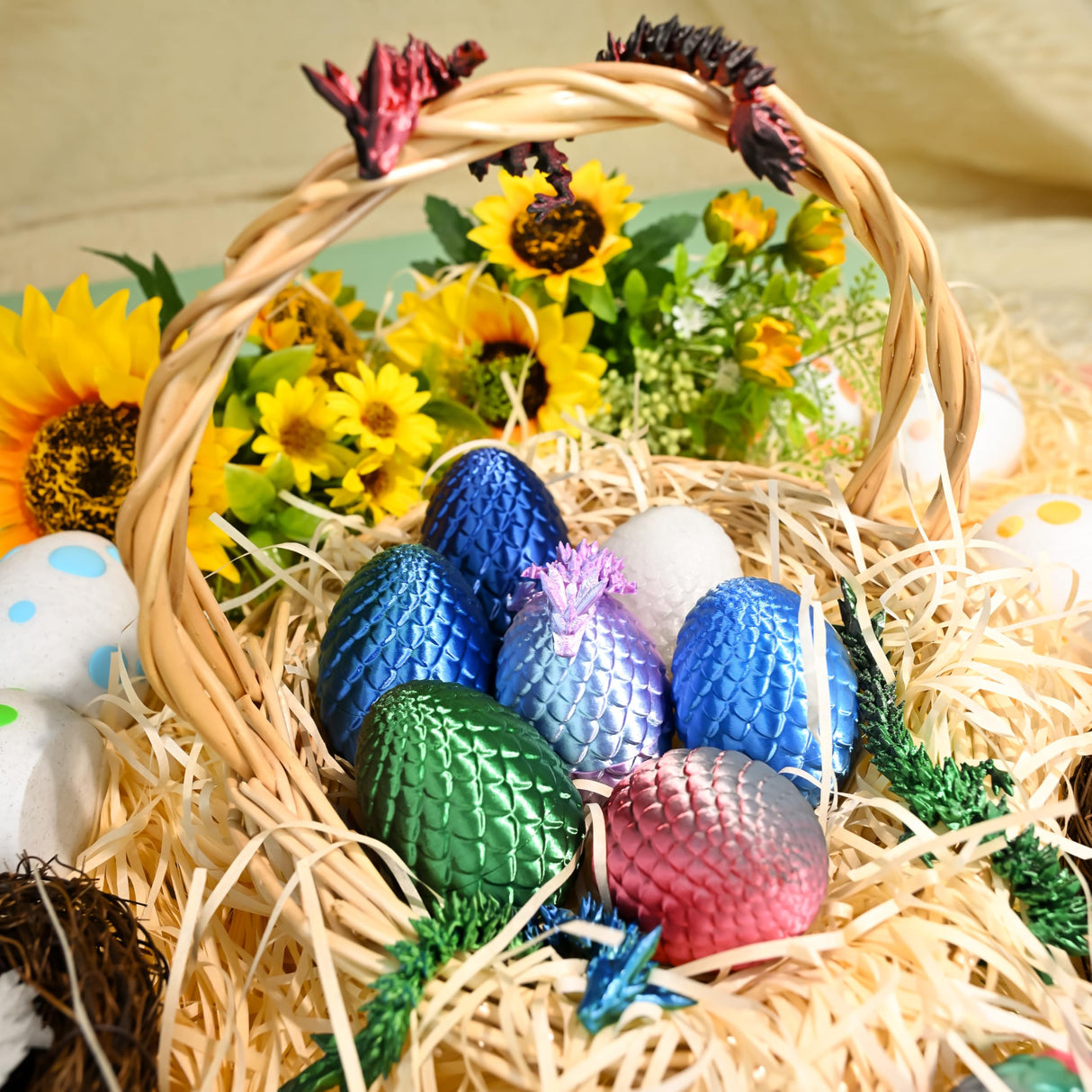 Impossmaker 12PCS 3D Printed Dragon Eggs with Dragon Inside, Cool Stuff Christmas Fun Gifts, Mini Dragon Egg Set Articulated Crystal Fidget Toy for Adults Teens Boy Gifts Easter Basket Stuffers