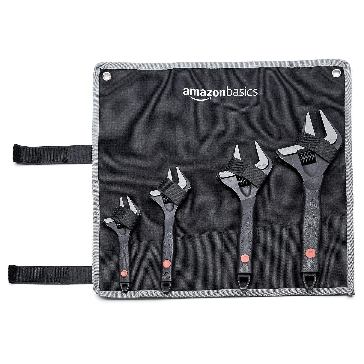 Amazon Basics 4-Piece Wide Jaw Adjustable Wrench Set with Soft Grip, Includes: 6-inch (150mm), 8-inch (200mm), 10-inch (250mm), 12-inch (300mm)