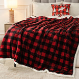 BEAUTEX Sherpa Fleece Flannel Blanket Twin Size, Super Soft Warm Buffalo Plaid Plush Microfiber Blankets, Cozy Fuzzy Christmas Blanket for Couch Sofa Bed (Red, 60" x 80")