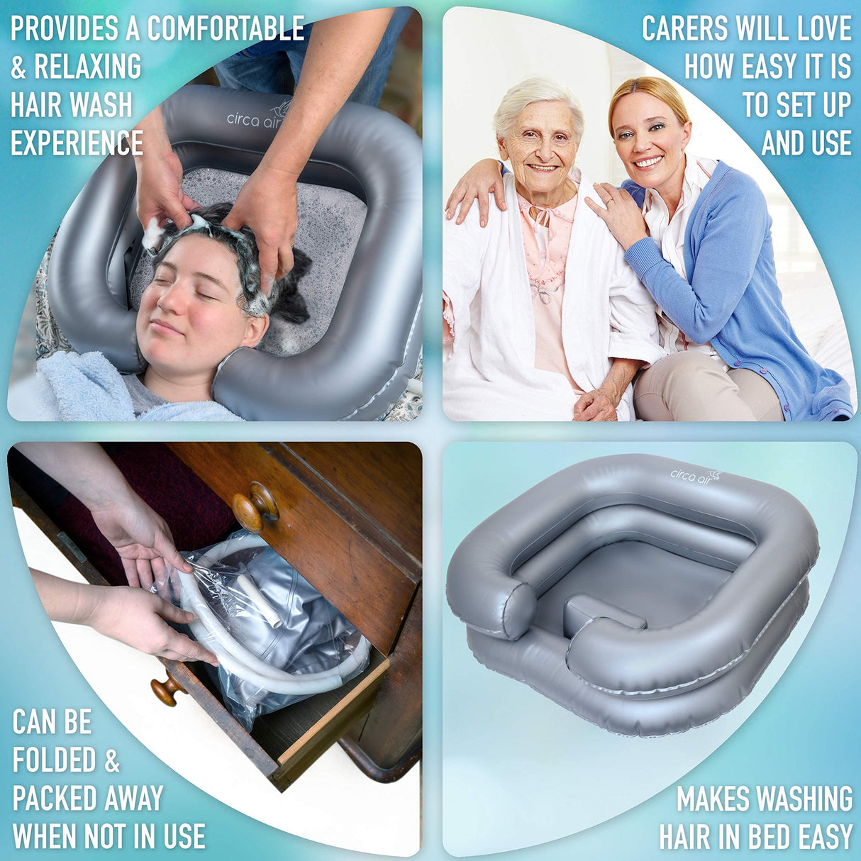 Circa Air Inflatable Hair Washing Basin For Bedridden - Wash Hair In Bed With Inflatable Shampoo Basin. Portable Shampoo Bowl With Pillow, Portable Hair Washing Station For Locs Detox