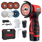TEENO Cordless Angle Grinder Kit, 19,500 RPM Mini Electric Angle Grinding Tool with 2 pcs 16.8V 2000mAh Batteries and 6 Cutting Discs, 3-Inch Handheld Grinder for Metal/Wood Cutting and Grinding