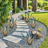 LCJECV Metal Agave Plant Garden Art, 2 Pack Tequila Rustic Sculpture, Rustic Metal Agave Plants Lawn Home Ornaments, for Yard Stakes, Garden Figurines, Outdoor Patio (2 PCS Purple Flowers)