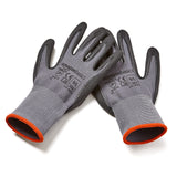 Amazon Basics Micro-Foam Nitrile Coated Safety Work Gloves, Nylon Liner Fiber, Touch Screen Compatible, Grey, Size 9, Large, 6-Pack