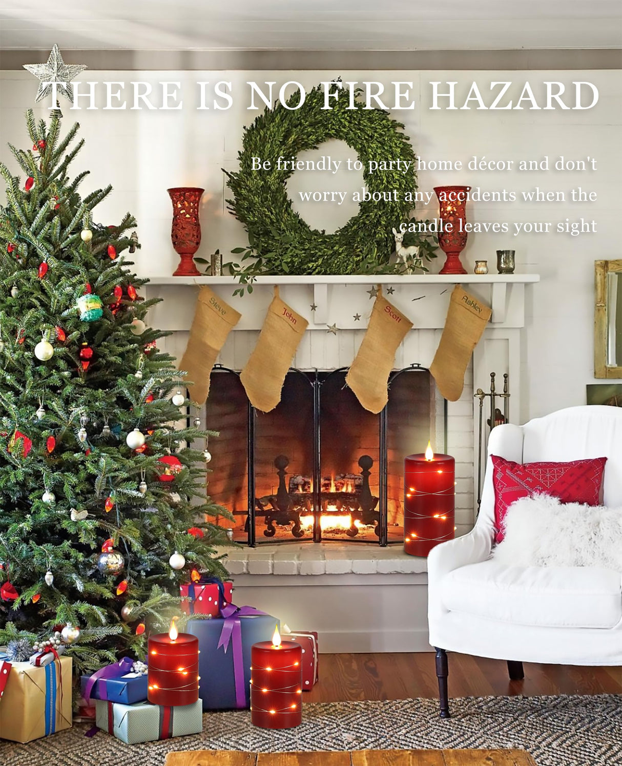 Fanzir Red flameless Candles with Remote Control Timer Battery Operated LED Pillar Candles 4‘’ 5‘’ 6‘’ Fake Candles with String Lights Set of 3 for Christmas or Special Festivals Decorations