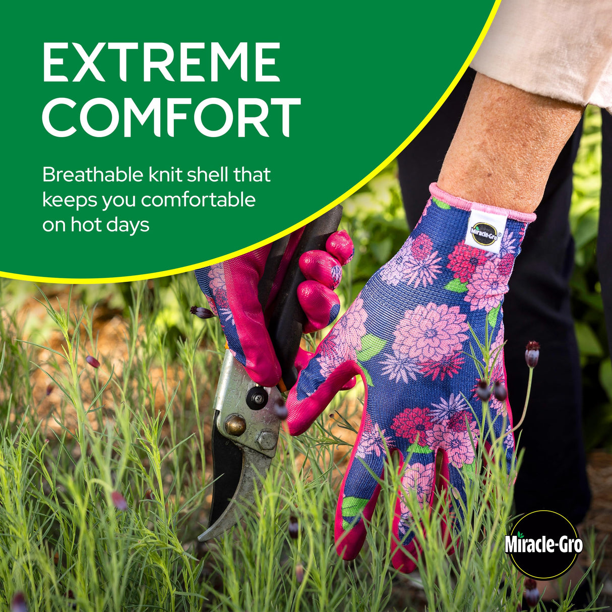 Miracle-Gro Women's Nitrile Coated Grip Floral Pattern Gardening Work Gloves 3-Pack, Extreme Comfort, Excellent Grip, Water Resistant, Pink/Purple, Medium, (MG37126/WML)