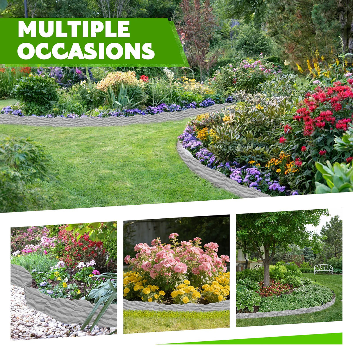 20Pcs Garden Edging Border with 20 Pcs Stakes, 21Ft, Marbled Design
