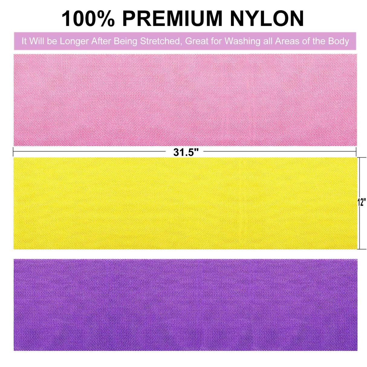 GIGULES, 3 Pieces African Net Bath Sponge African Exfoliating African Scrubbing Long Net Rag African Wash Net Shower Body Scrubber, Yellow Pink Purple