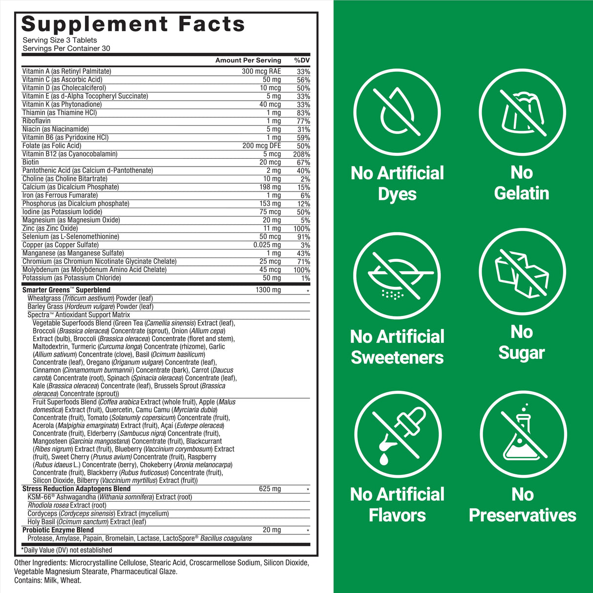 FORCE FACTOR Smarter Greens Tablets, Greens Supplement with 25+ Superfoods and Antioxidants to Improve Digestion, Reduce Stress, Strengthen Immunity, and Support Metabolism, 90 Tablets