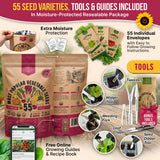55 Vegetable Seeds Variety Pack - 35,600+ Non-GMO Heirloom Seeds for Planting Vegetables and Fruits in Individual Seed Packets, Home Garden Seeds for Hydroponic, Indoor and Outdoors Gardening