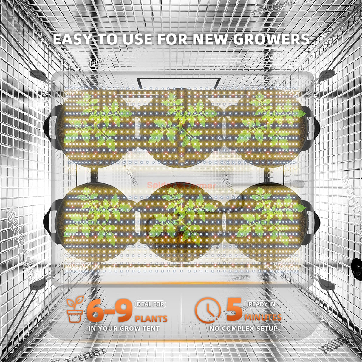 Spider Farmer SF4000 450W LED Grow Light for Indoor Plants, Upgraded High Efficiency LEDs, Dimmable Full Spectrum High PPFD, Deep Penetration for Seed Starting/Vegetables/Bloom in 4x4 Grow Tent