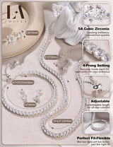 LOLIAS Silver Jewelry Set for Women Tennis Necklace Bracelet Hypoallergenic