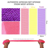 3 Pack African Net Sponge – Real Authentic Exfoliating Bath Sponges for Silky Smooth Skin, Deep Cleansing Mesh for Full Body, Quick-Drying & Travel-Friendly（Yellow Pink Purple）