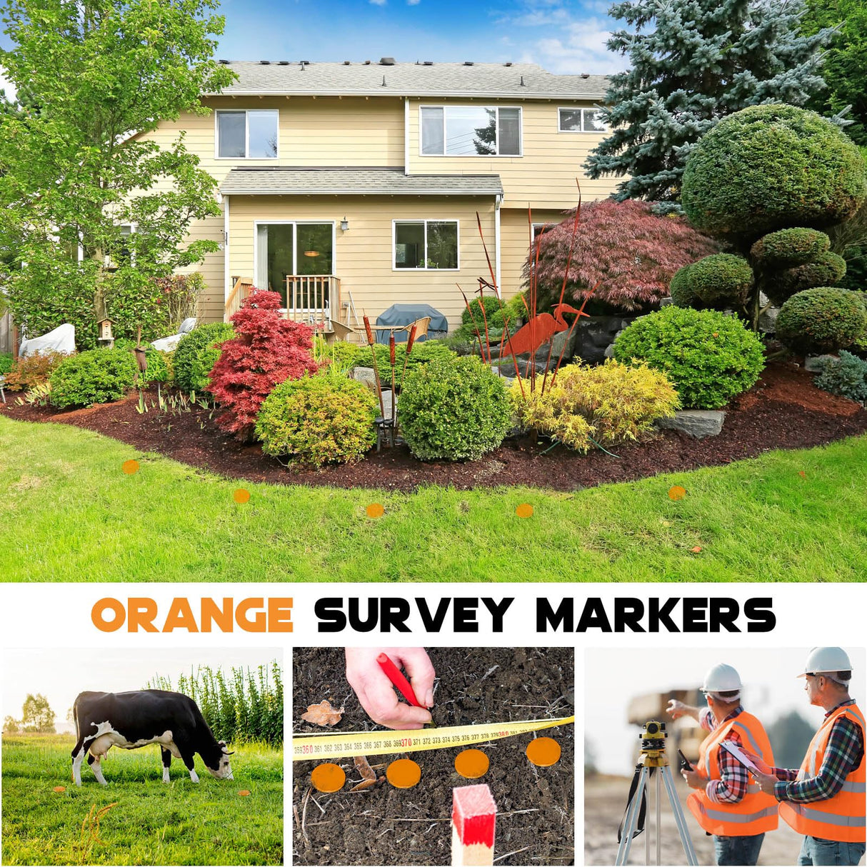 Silkfly 8 Pcs 6.7 Inch Survey Stakes Property Line Markers Low Profile Heavy Duty Hi-vis Orange Stakes Building Line Marker for Garden Lawn Landscape Edging Weed Barriers