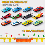 JOYIN Toy Truck for Kids, Race Toy Cars, 60" Extra Long Race Track and 12 Die-Cast Metal Cars, Toddler Carrier Truck with Lights & Sounds, Christmas Birthday Gifts for 2 3 4 5 6 7 Years Old Grandkids