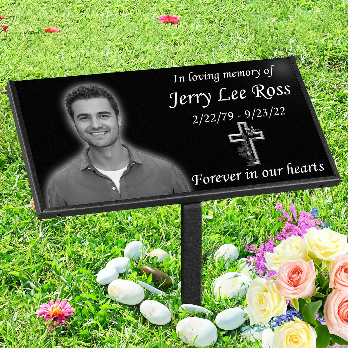 LIFTOMO Personalized Memorial Stones,headstones for Graves,Grave Markers for Cemetery for Humans,Black Granite Headstone,Grave Marker,Cemetery headstones,Outdoors Grave Plaques