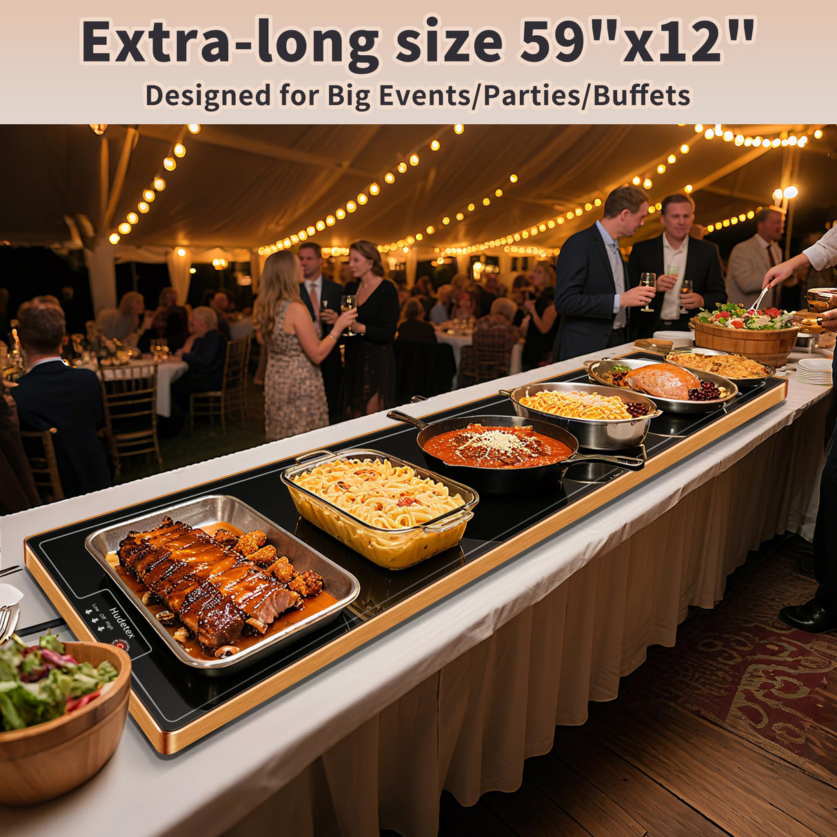 Warming Mat for Food (Extra Long 59"x12"), Warming Trays for Buffets Party & Daily Use, Temperature Control Commercial Food Warmer, Tempered Glass Food Warming Mat, Black Electric Warming Tray