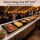 Warming Mat for Food (Extra Long 59"x12"), Warming Trays for Buffets Party & Daily Use, Temperature Control Commercial Food Warmer, Tempered Glass Food Warming Mat, Black Electric Warming Tray