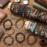 Tondiamo 48 Pcs Punk Wooden Beads Bracelets Gothic Bracelet for Men