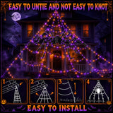Halloween Decorations Outdoor Spider Web Lights - 550 LEDs Purple and Orange Remote Control Timer Plug in Giant Halloween Decor Cobwebs - 11 Modes Lighting Waterproof Yard Garden Party Decorations