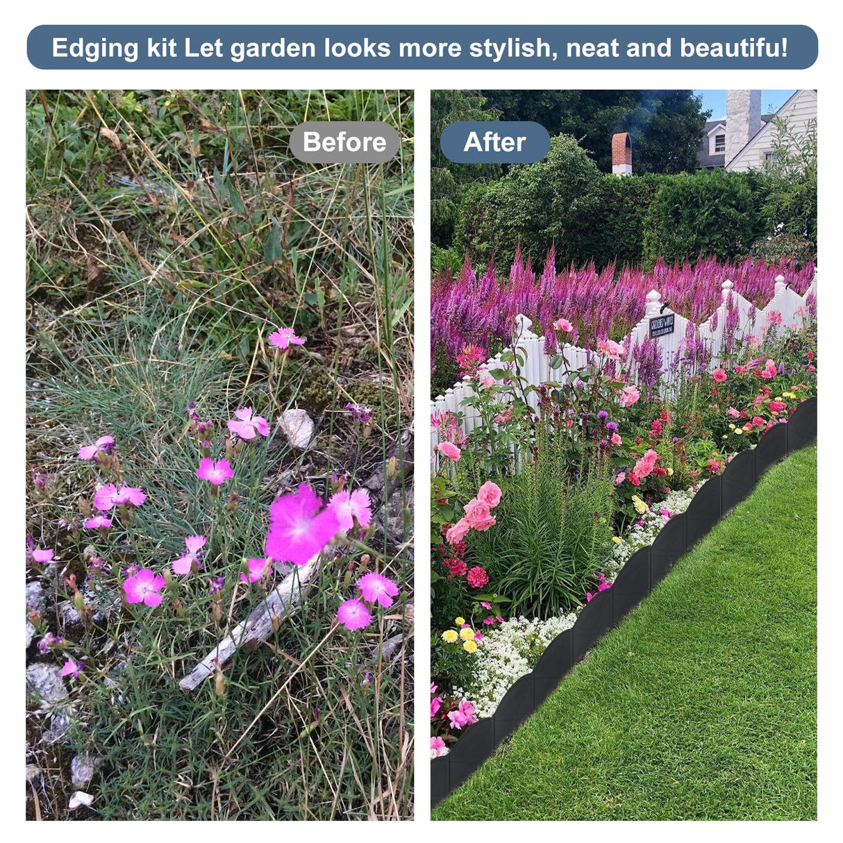20Pcs Landscape Border,6 Inch 20Ft Garden Edging Border with Stakes Kits